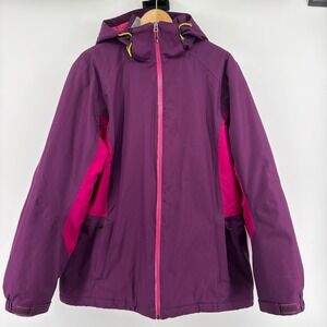 Lands' End Womens XL Squall Fleece Lined Jacket Purple Pink Hooded Jacket